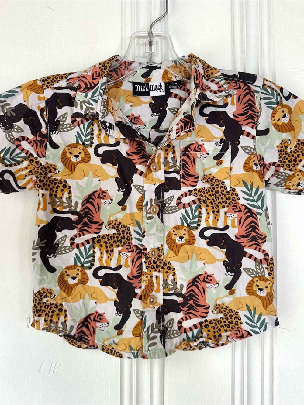 Baby/Kids 12M Short-Sleeve Jungle Animal Button-Up Shirt by Mick Mack